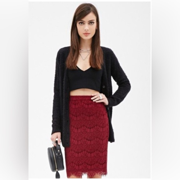 Forever 21 Burgundy Lace Skirt Size L - Picture 1 of 9